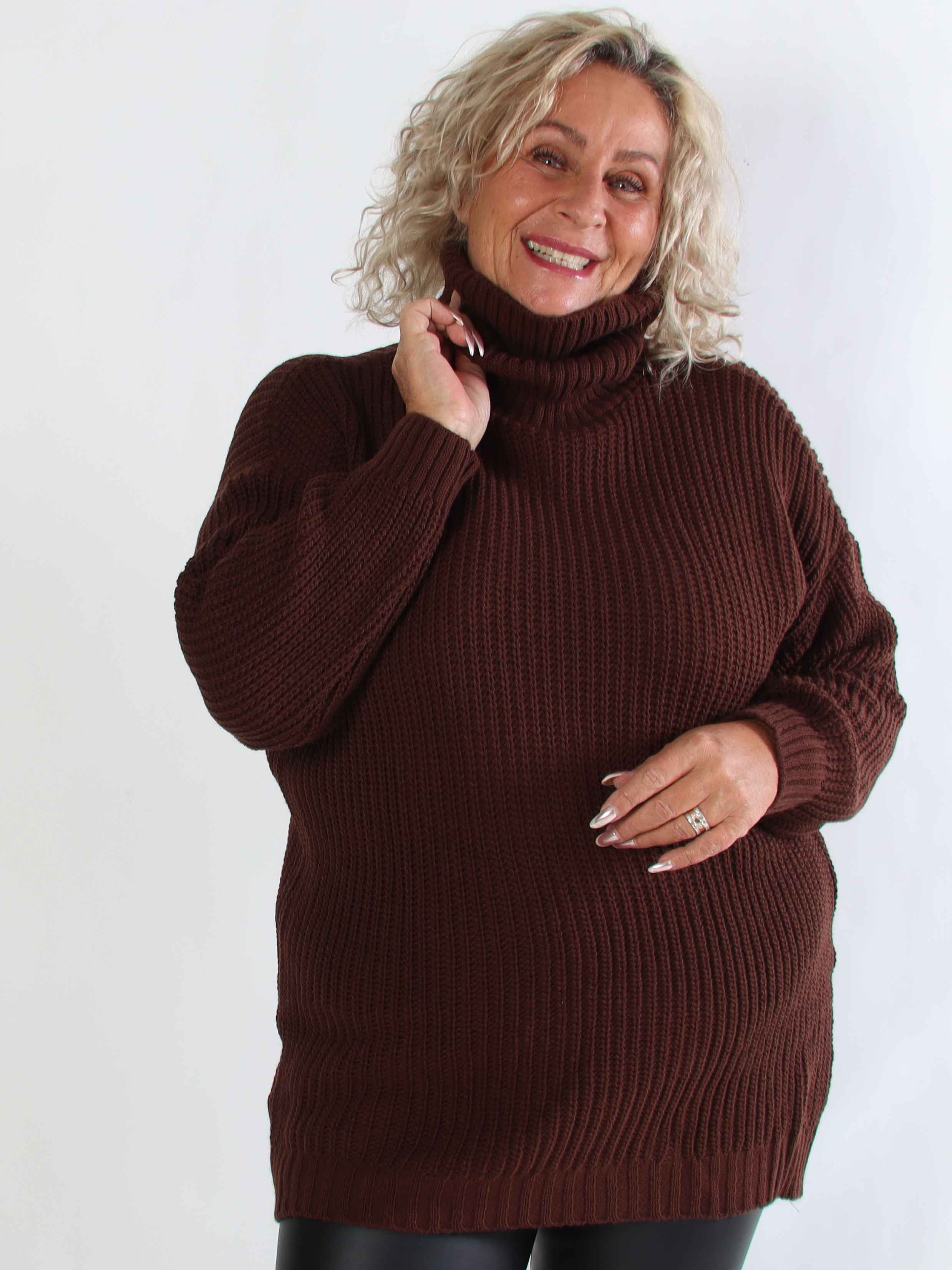 Cindy - Enfärgad mysig stickad plus size tröja med polotröja